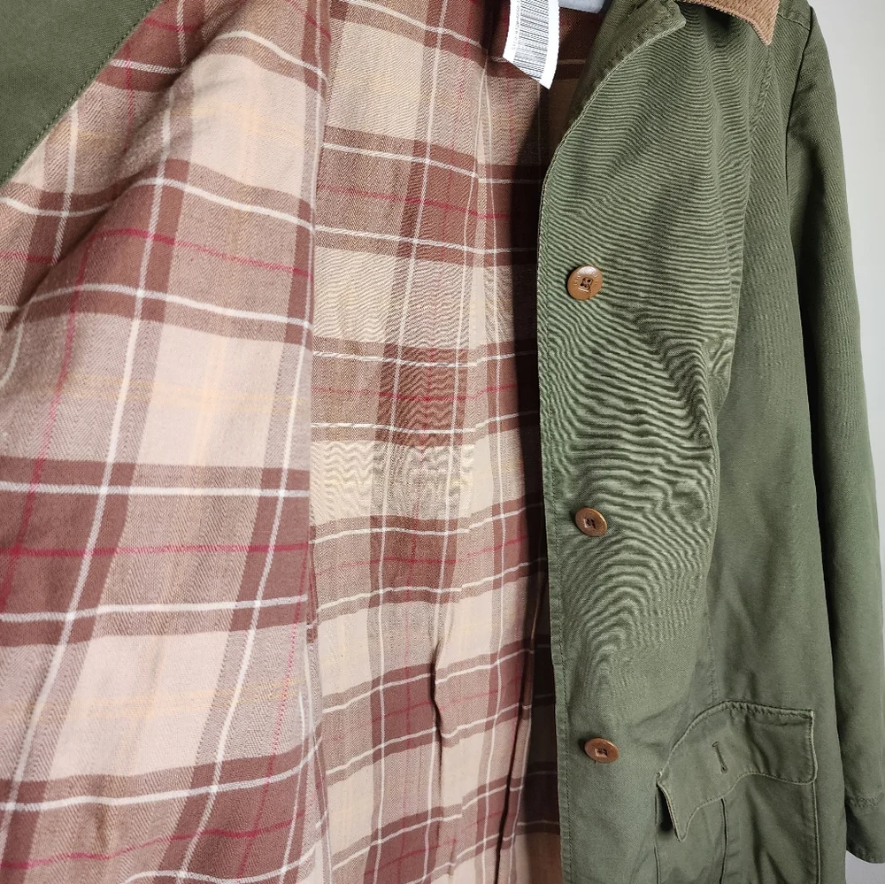 L.L. Bean Olive Utility Jacket with Tan Corduroy Collar - Picture 3 of 6